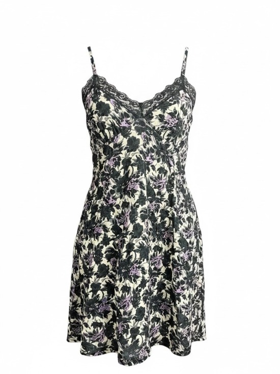 Fire Los Angeles Dresses & Skirts - Fire Los Angeles Floral Lace Trim Slip Dress - Black & Lavender
